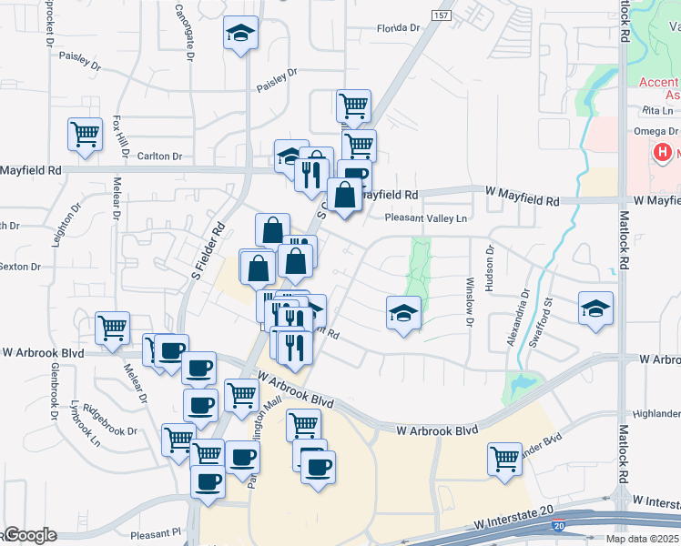 map of restaurants, bars, coffee shops, grocery stores, and more near 1212 Dickens Court in Arlington