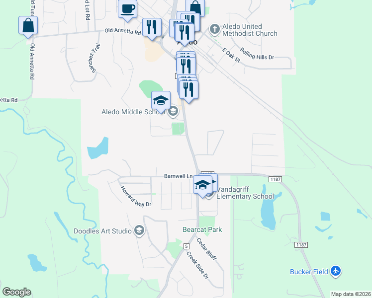 map of restaurants, bars, coffee shops, grocery stores, and more near 532 Farm to Market 1187 in Aledo