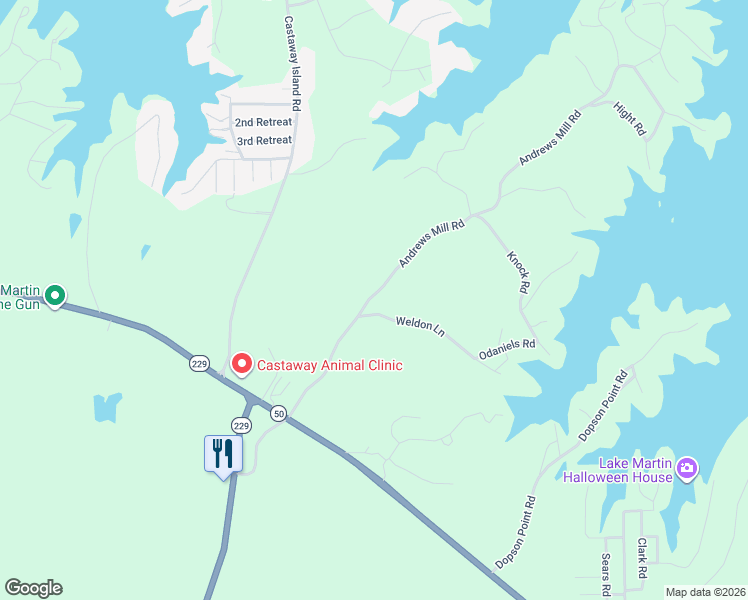 map of restaurants, bars, coffee shops, grocery stores, and more near 564 Andrews Mill Road in Tallassee