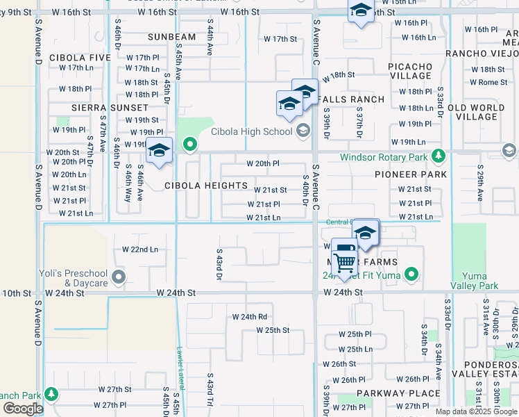 map of restaurants, bars, coffee shops, grocery stores, and more near 4192 West 21st Lane in Yuma