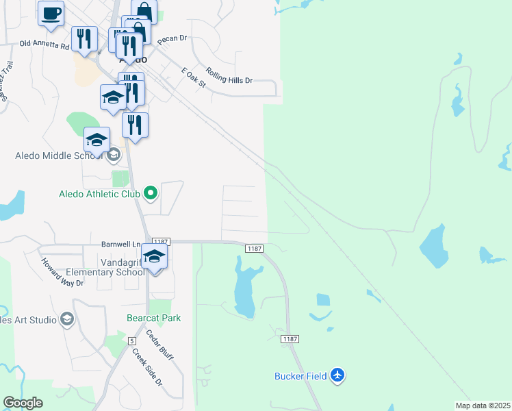 map of restaurants, bars, coffee shops, grocery stores, and more near 736 Paintbrush Court in Aledo