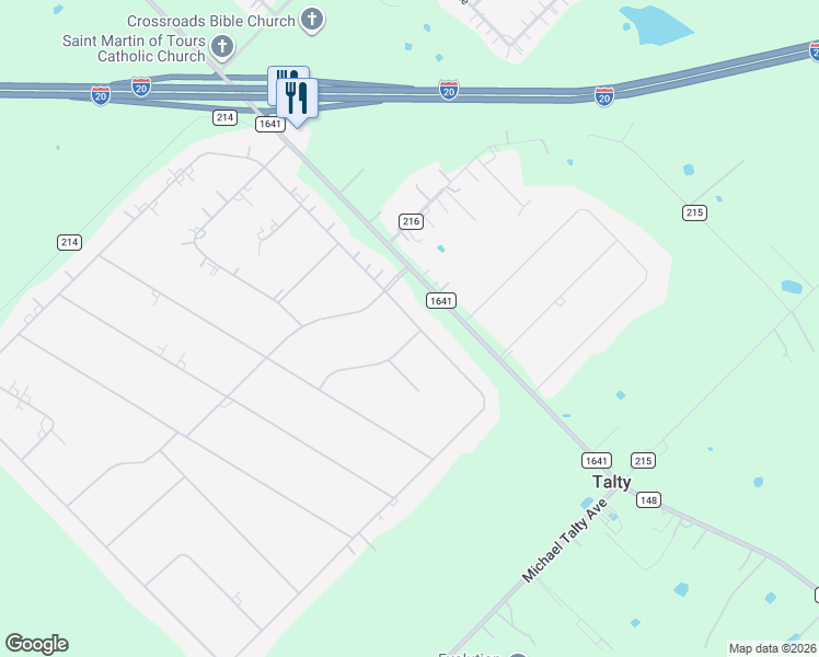 map of restaurants, bars, coffee shops, grocery stores, and more near 1030 Ruidoso Downs Drive in Terrell
