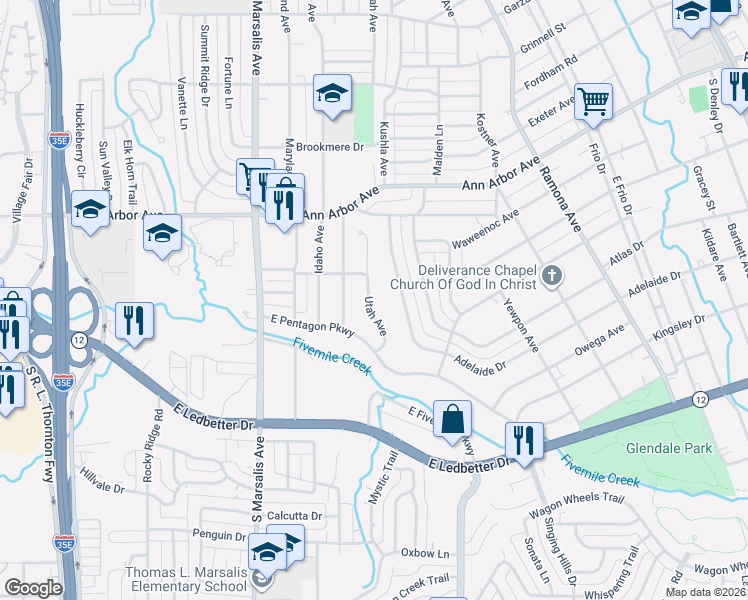 map of restaurants, bars, coffee shops, grocery stores, and more near 4524 Utah Avenue in Dallas