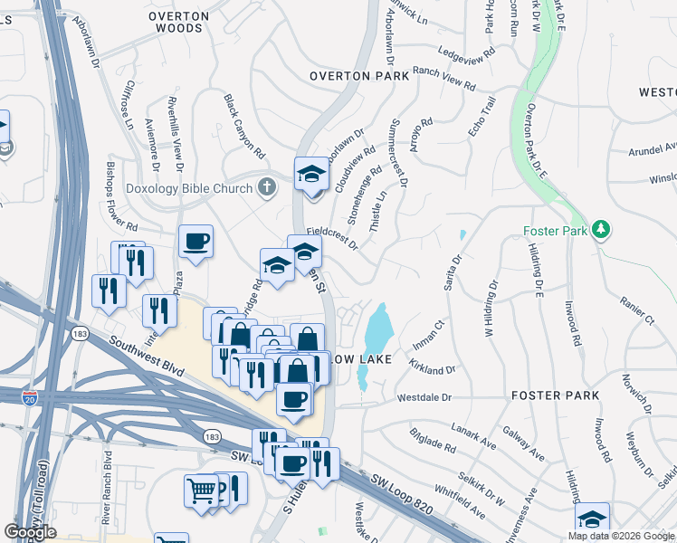 map of restaurants, bars, coffee shops, grocery stores, and more near 4629 Briarhaven Rd in Fort Worth