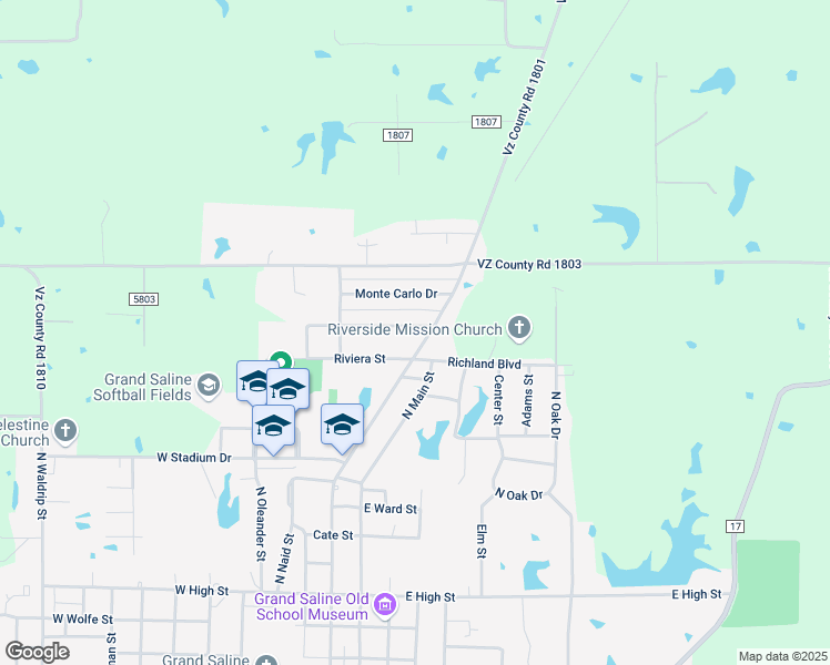map of restaurants, bars, coffee shops, grocery stores, and more near 1022 Caprice Drive in Grand Saline