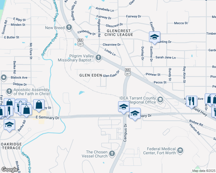 map of restaurants, bars, coffee shops, grocery stores, and more near 4033 Saint Christian Street in Fort Worth