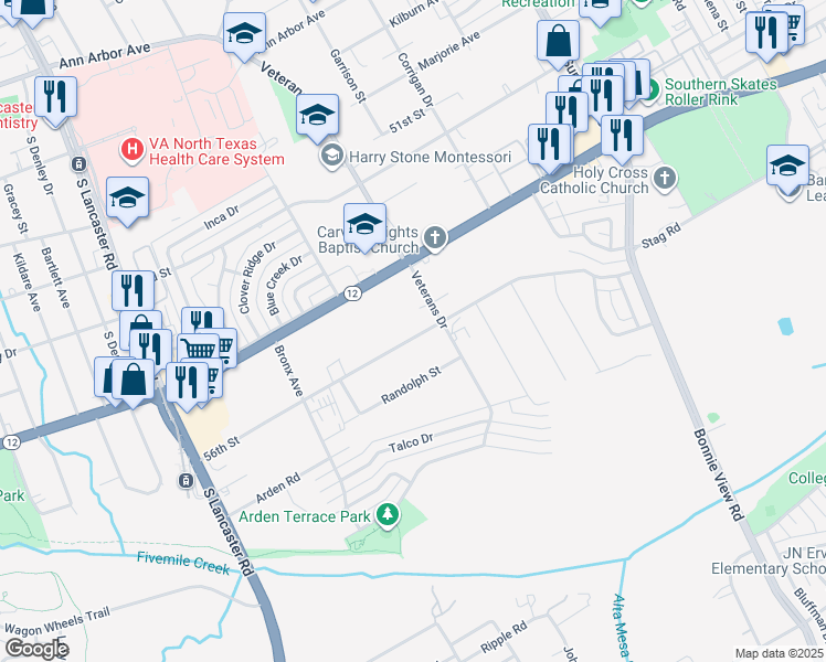 map of restaurants, bars, coffee shops, grocery stores, and more near 2525 56th Street in Dallas