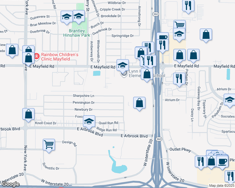 map of restaurants, bars, coffee shops, grocery stores, and more near 2320 Sharpshire Lane in Arlington