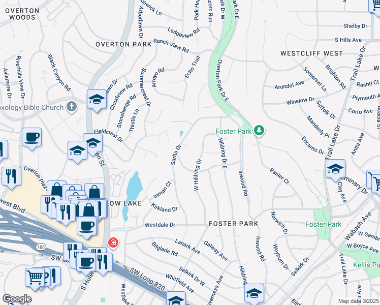 map of restaurants, bars, coffee shops, grocery stores, and more near 4262 Altura Road in Fort Worth