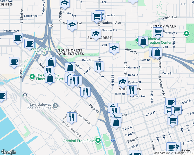 map of restaurants, bars, coffee shops, grocery stores, and more near 1728 Vesta Street in San Diego