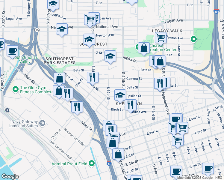 map of restaurants, bars, coffee shops, grocery stores, and more near 3921-23 Delta Street in San Diego