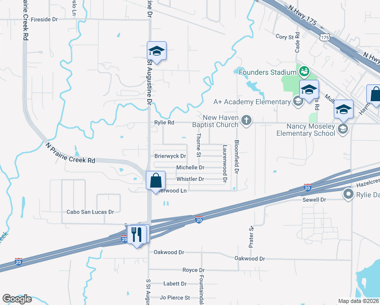 map of restaurants, bars, coffee shops, grocery stores, and more near 1338 Hardned Lane in Dallas
