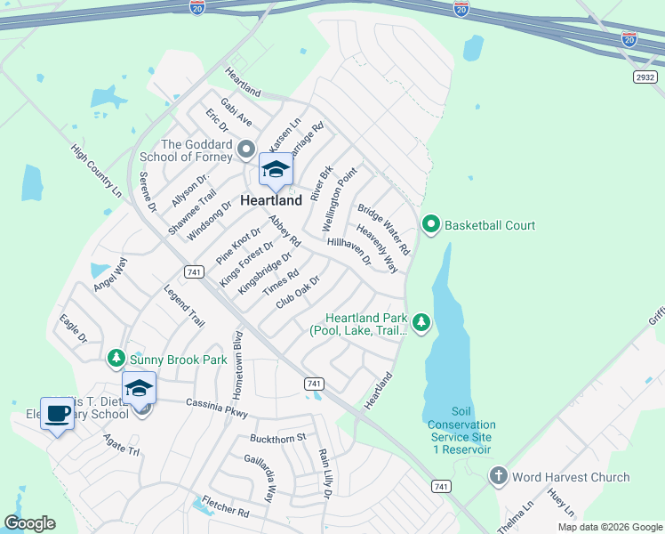 map of restaurants, bars, coffee shops, grocery stores, and more near 2052 Club Oak Drive in Forney