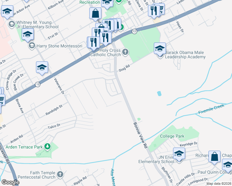 map of restaurants, bars, coffee shops, grocery stores, and more near 5175 Cardiff Street in Dallas