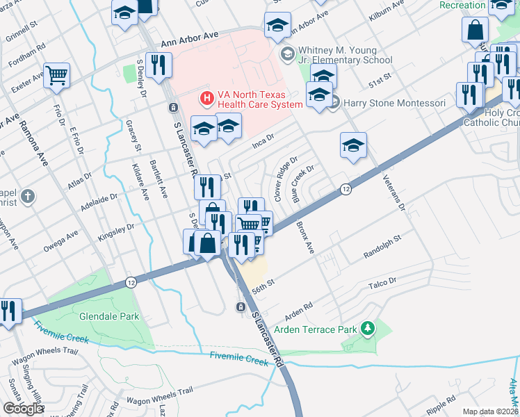 map of restaurants, bars, coffee shops, grocery stores, and more near 5029 Dupont Drive in Dallas