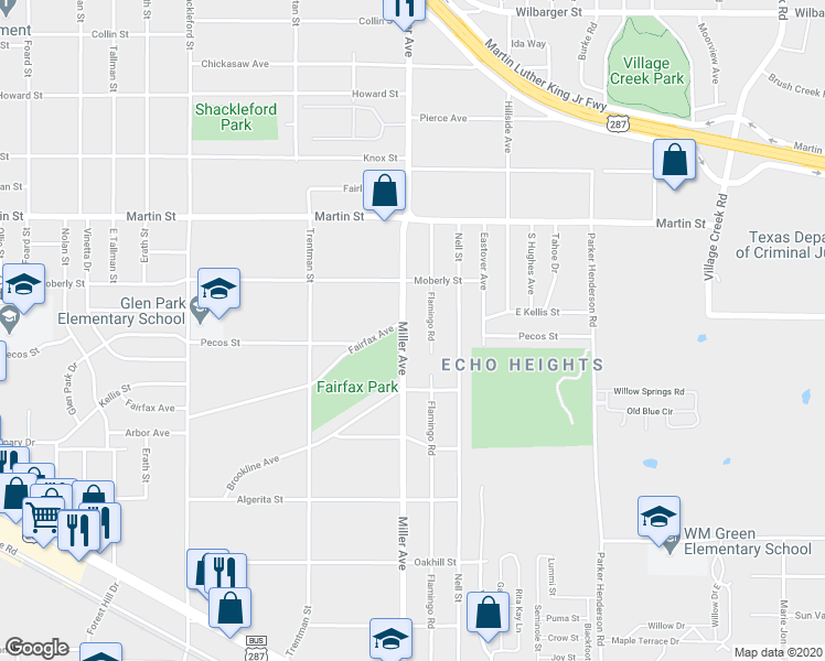 map of restaurants, bars, coffee shops, grocery stores, and more near 4969 Miller Avenue in Fort Worth