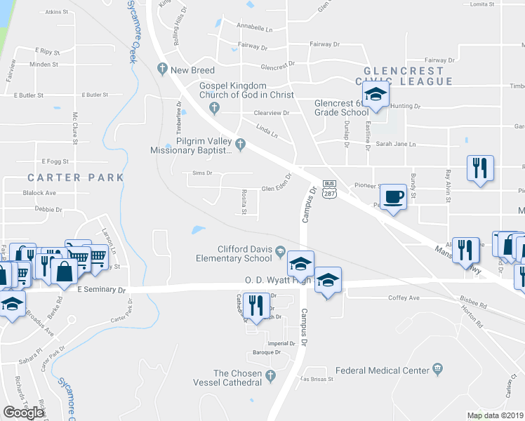 map of restaurants, bars, coffee shops, grocery stores, and more near 4041 Saint Christian Street in Fort Worth