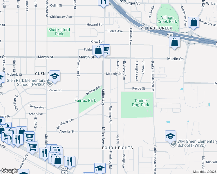 map of restaurants, bars, coffee shops, grocery stores, and more near 4969 Miller Avenue in Fort Worth
