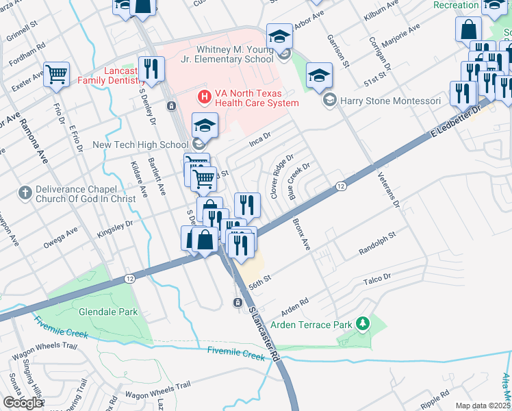 map of restaurants, bars, coffee shops, grocery stores, and more near 5015 Dupont Drive in Dallas