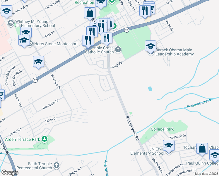 map of restaurants, bars, coffee shops, grocery stores, and more near 5175 Cardiff Street in Dallas