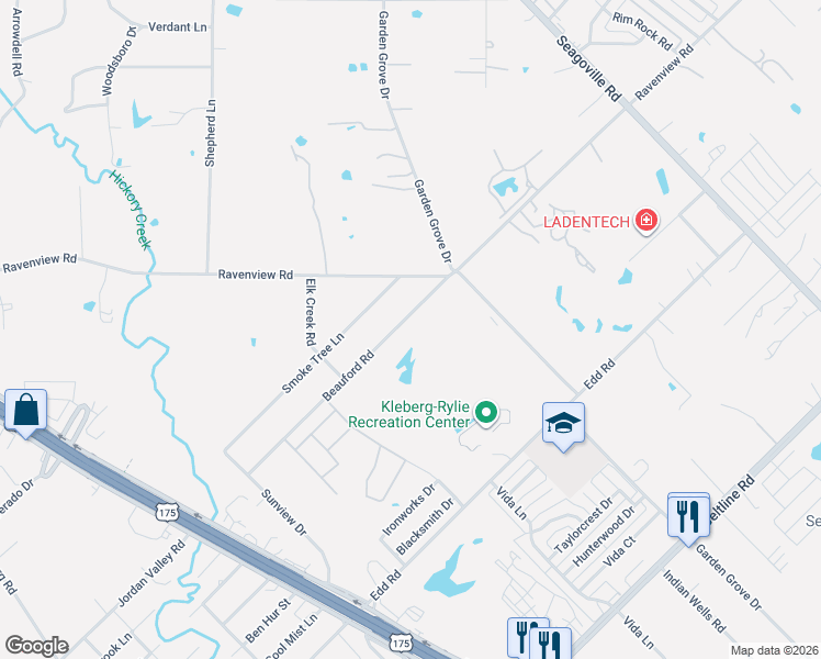 map of restaurants, bars, coffee shops, grocery stores, and more near 1546 Beauford Road in Dallas