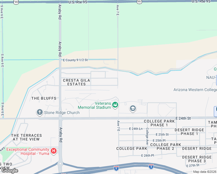 map of restaurants, bars, coffee shops, grocery stores, and more near 6821 E Telegraph St in Yuma