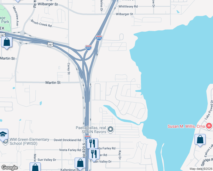map of restaurants, bars, coffee shops, grocery stores, and more near 5049 Champions Avenue in Fort Worth