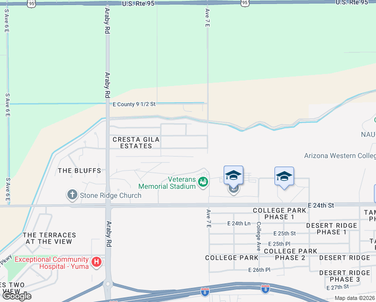 map of restaurants, bars, coffee shops, grocery stores, and more near 6821 E Telegraph St in Yuma