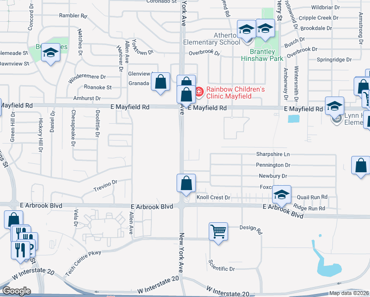 map of restaurants, bars, coffee shops, grocery stores, and more near 3500 Cydnie Ann Court in Arlington