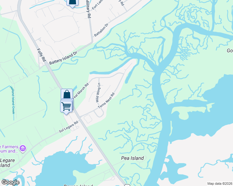 map of restaurants, bars, coffee shops, grocery stores, and more near 1607 Terns Nest Road in Charleston