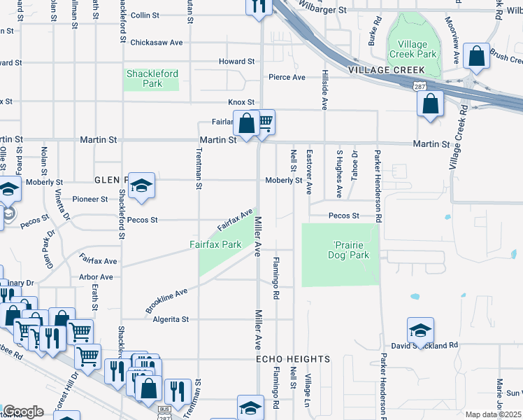 map of restaurants, bars, coffee shops, grocery stores, and more near 4969 Miller Avenue in Fort Worth