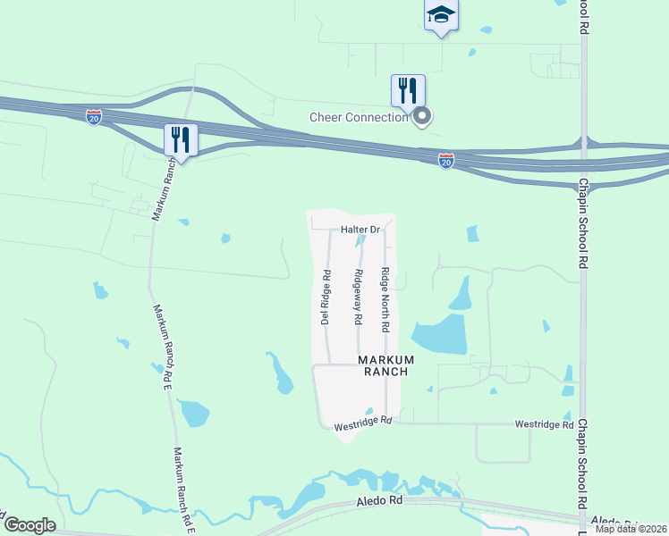 map of restaurants, bars, coffee shops, grocery stores, and more near 4317 Del Ridge Road in Fort Worth