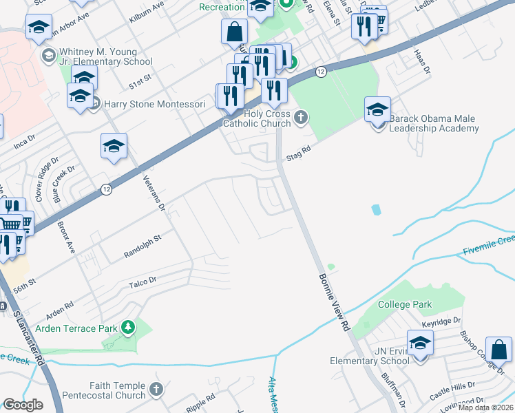 map of restaurants, bars, coffee shops, grocery stores, and more near 5143 Cardiff Street in Dallas