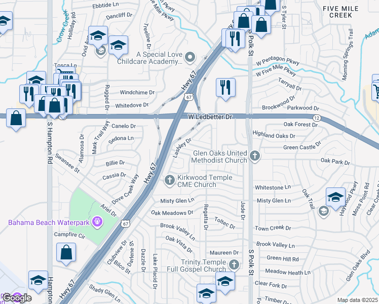 map of restaurants, bars, coffee shops, grocery stores, and more near 1307 Regatta Place in Dallas
