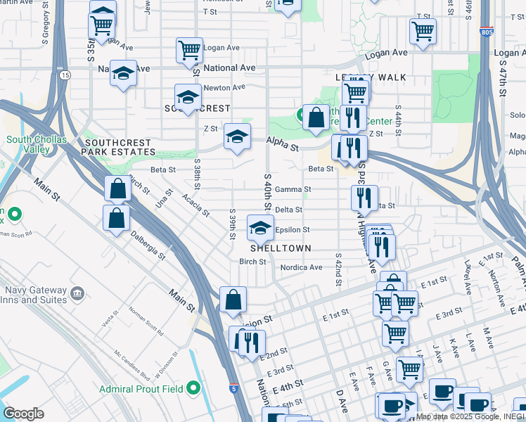 map of restaurants, bars, coffee shops, grocery stores, and more near in San Diego