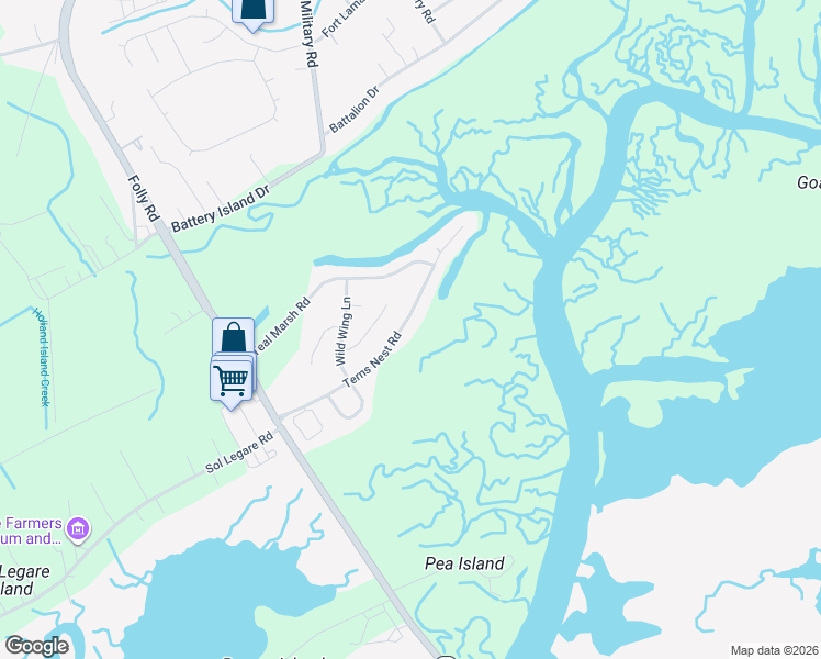 map of restaurants, bars, coffee shops, grocery stores, and more near 1607 Terns Nest Road in Charleston
