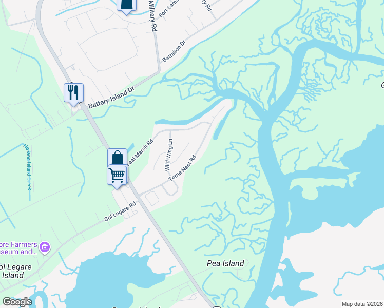 map of restaurants, bars, coffee shops, grocery stores, and more near 1607 Terns Nest Road in Charleston
