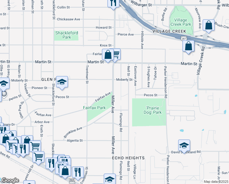 map of restaurants, bars, coffee shops, grocery stores, and more near 4969 Miller Avenue in Fort Worth