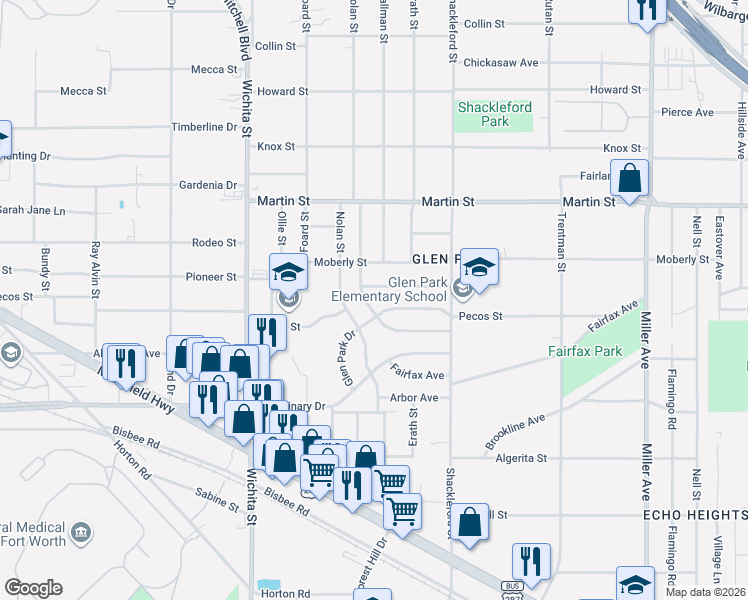 map of restaurants, bars, coffee shops, grocery stores, and more near 4978 Vinetta Drive in Fort Worth