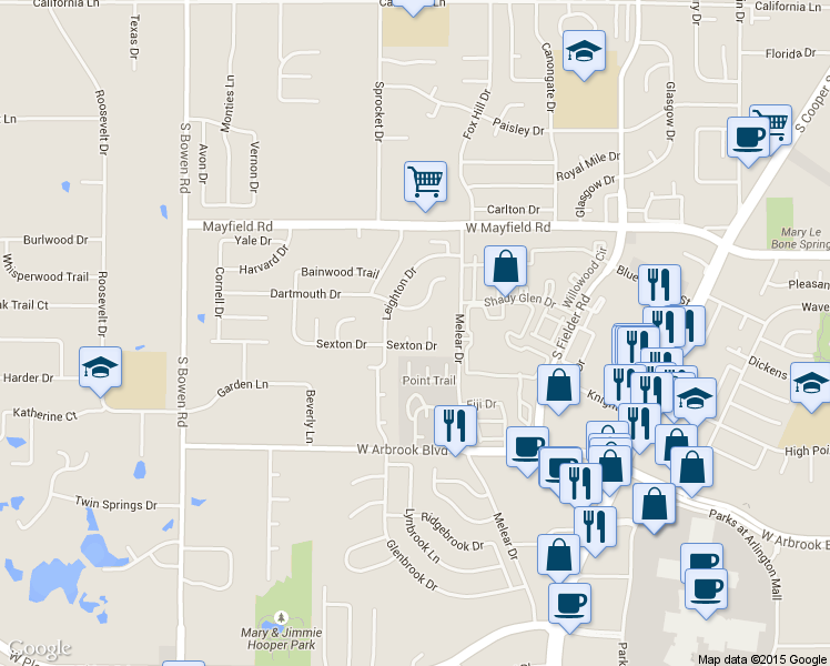 map of restaurants, bars, coffee shops, grocery stores, and more near 2005 Sexton Drive in Arlington