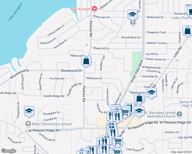 map of restaurants, bars, coffee shops, grocery stores, and more near 5901 Ashley Street in Arlington