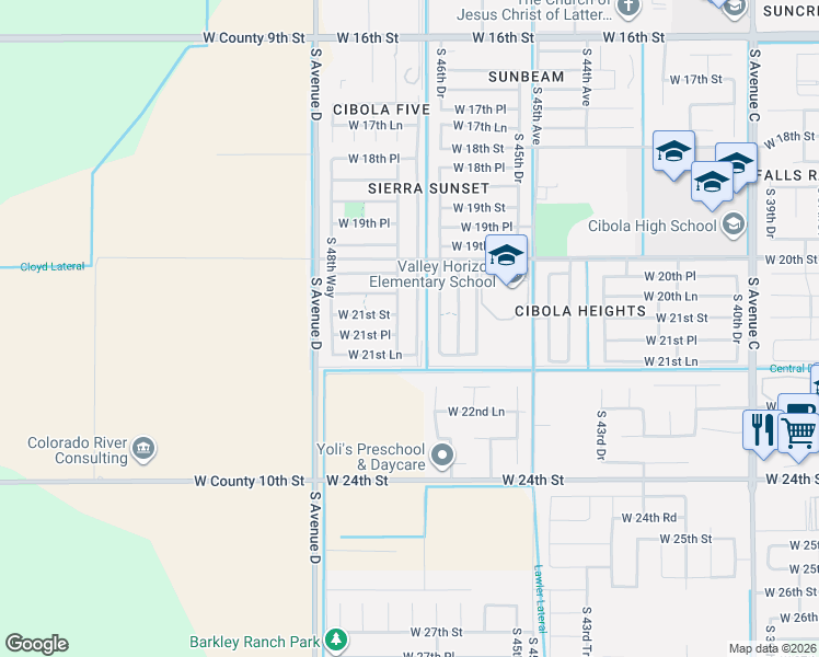 map of restaurants, bars, coffee shops, grocery stores, and more near 2137-2189 S 47th Dr in Yuma
