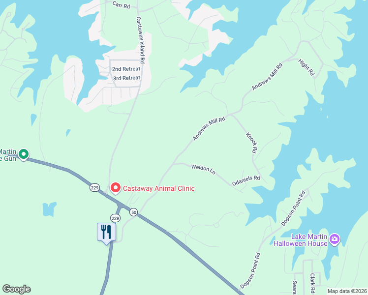 map of restaurants, bars, coffee shops, grocery stores, and more near 564 Andrews Mill Road in Tallassee