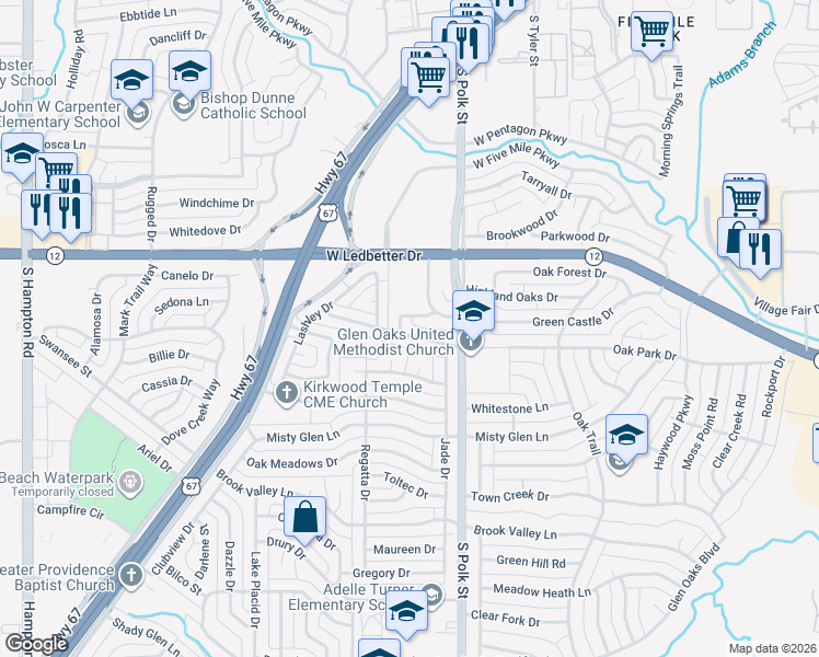map of restaurants, bars, coffee shops, grocery stores, and more near 4503 Hamblen Drive in Dallas