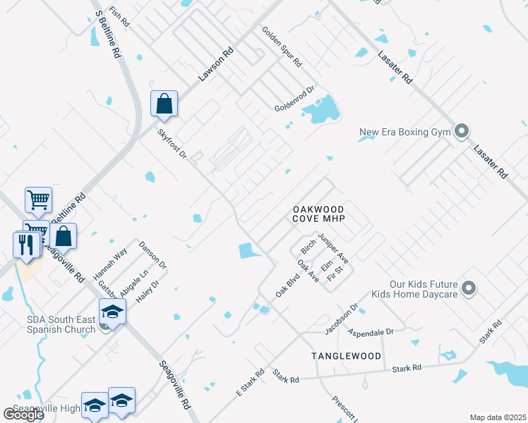map of restaurants, bars, coffee shops, grocery stores, and more near 14057 Skyfrost Drive in Dallas