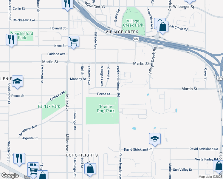 map of restaurants, bars, coffee shops, grocery stores, and more near 4509 East Kellis Street in Fort Worth