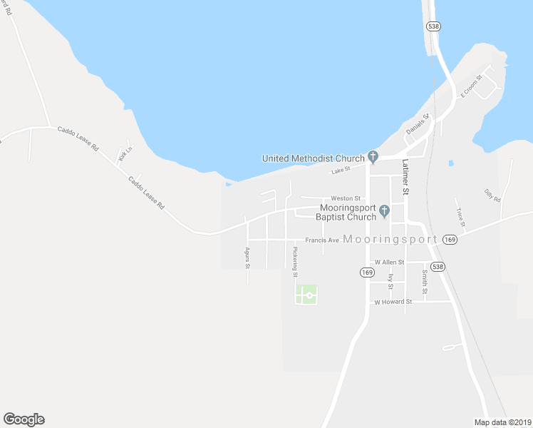 map of restaurants, bars, coffee shops, grocery stores, and more near Caddo Lease Road in Mooringsport