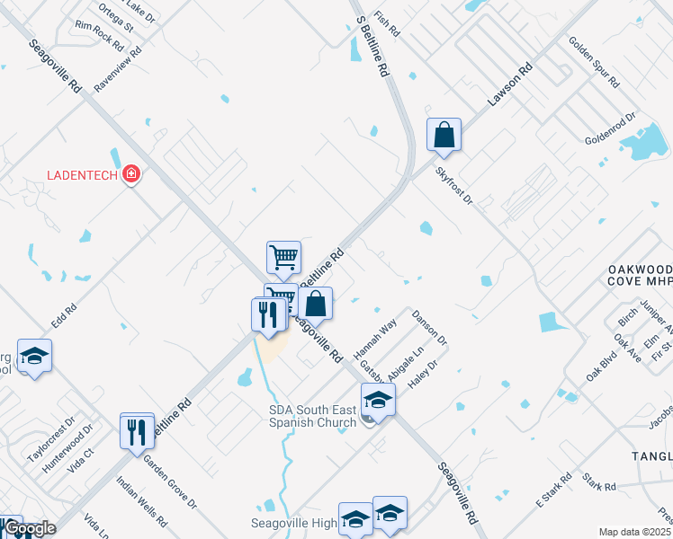 map of restaurants, bars, coffee shops, grocery stores, and more near 910 South Beltline Road in Dallas