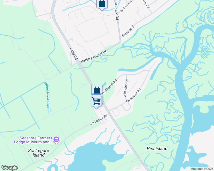 map of restaurants, bars, coffee shops, grocery stores, and more near 1668 Teal Marsh Road in Charleston