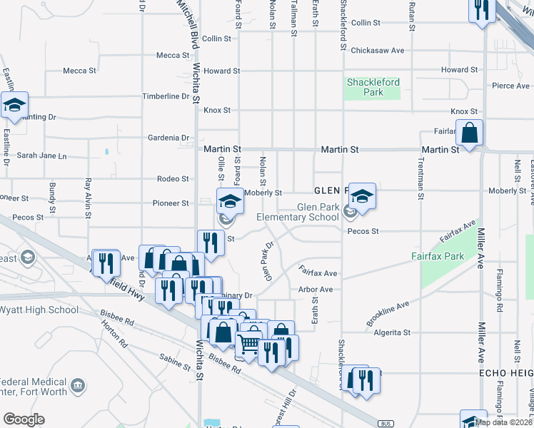 map of restaurants, bars, coffee shops, grocery stores, and more near 4908 Nolan Street in Fort Worth